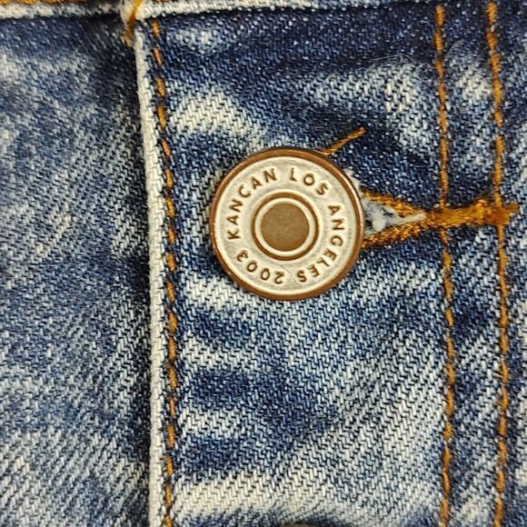 KanCan Estilo Mini Denim Skirt Frayed Hem Button Fly Size M - Picture 3 of 11